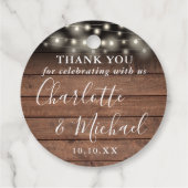 Rustic Wood String Lights Gastgeschenk Hochzeit Da Geschenkanhänger (Rückseite)