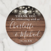 Rustic Wood String Lights Gastgeschenk Hochzeit Da Geschenkanhänger (Vorderseite)