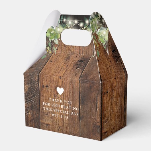 Rustic Wood String Lights Greenery Wedding Geschenkschachtel (Rückseite)