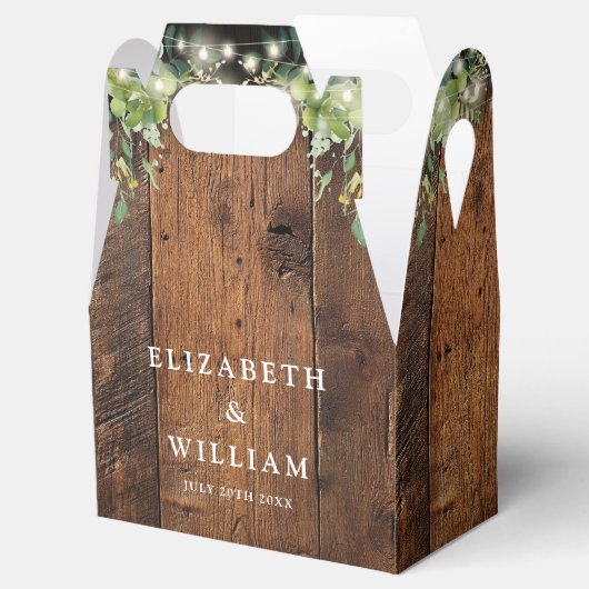 Rustic Wood String Lights Greenery Wedding Geschenkschachtel (Geöffnet)