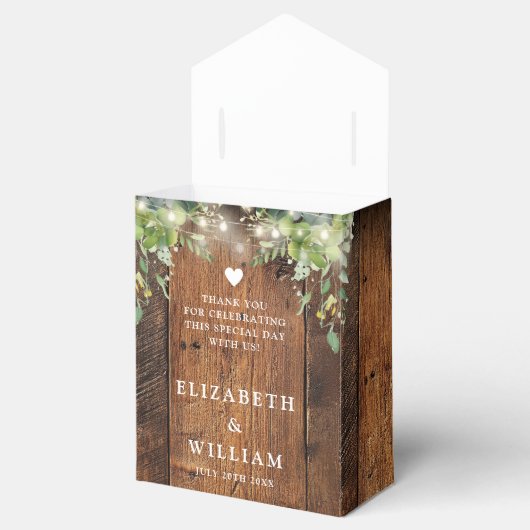 Rustic Wood String Lights Greenery Wedding Geschenkschachtel (Geöffnet)