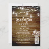 Rustic Wood String Lights Mason Graduation Party Einladung (Vorderseite)