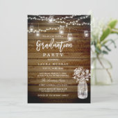 Rustic Wood String Lights Mason Graduation Party Einladung (Stehend Vorderseite)