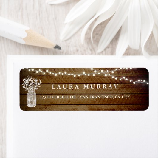 Rustic Wood String Lights Mason Jar Address Label (Insitu)