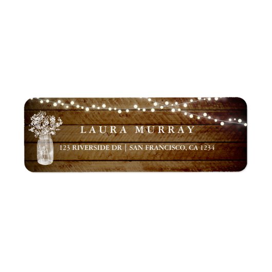 Rustic Wood String Lights Mason Jar Address Label (Vorne)