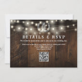 Rustic Wood String Lights Photo QR Code Wedding Einladung (Rückseite)