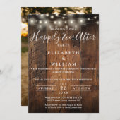 Rustic Wood String Lights Photo Wedding Reception Einladung (Vorne/Hinten)