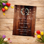 Rustic wood string lights Save the Date Magneteinladung