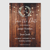 Rustic wood string lights Save the Date Magneteinladung (Vorderseite)