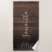 Rustic Wood String Lights Script Personalisiert Strandtuch (Vorderseite)