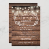 Rustic Wood String Lights Script Quinceañera 15. Einladung (Vorne/Hinten)