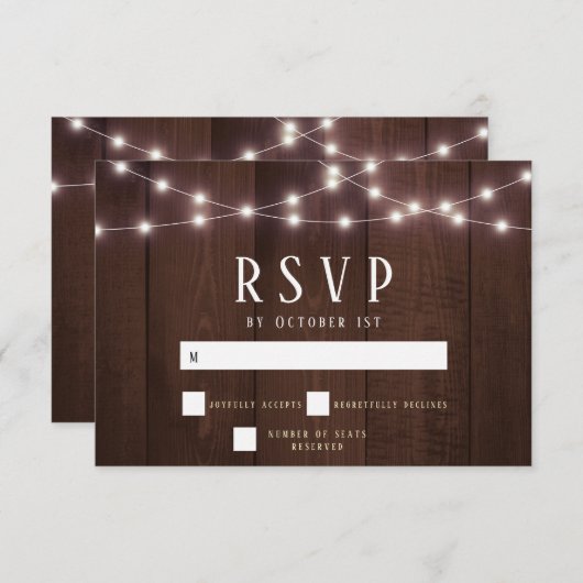 Rustic Wood String Lights Wedding RSVP Card (Vorne/Hinten)