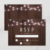 Rustic Wood String Lights Wedding RSVP Card Karte (Vorne/Hinten)