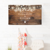 Rustic Wood String Lights Wedding Welcome Banner (Insitu)