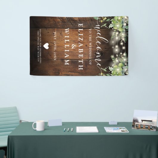 Rustic Wood String Lights Wedding Welcome  Banner (Messeveranstaltung)