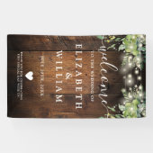 Rustic Wood String Lights Wedding Welcome  Banner (Horizontal)
