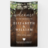 Rustic Wood String Lights Wedding Welcome  Banner (Vertikal)