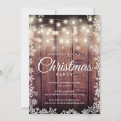 Rustic Wood String Lights Weihnachtsfeier Einladung (Vorderseite)