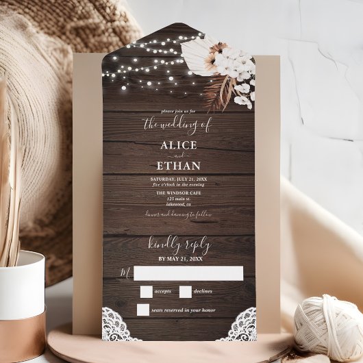 Rustic Wood Summer Boho Tropical Blume Skript All In One Einladung