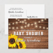 Rustic Wood Sunflower Baby Dusche Einladungspostkarte (Vorne/Hinten)