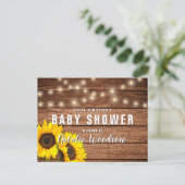 Rustic Wood Sunflower Baby Dusche Einladungspostkarte (Stehend Vorderseite)