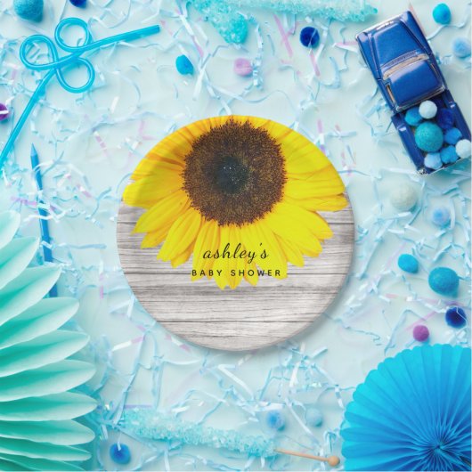 Rustic Wood Sunflower Baby Dusche Personalisiert Pappteller (Party)