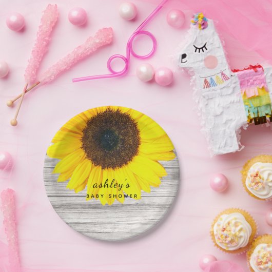 Rustic Wood Sunflower Baby Dusche Personalisiert Pappteller (Party)