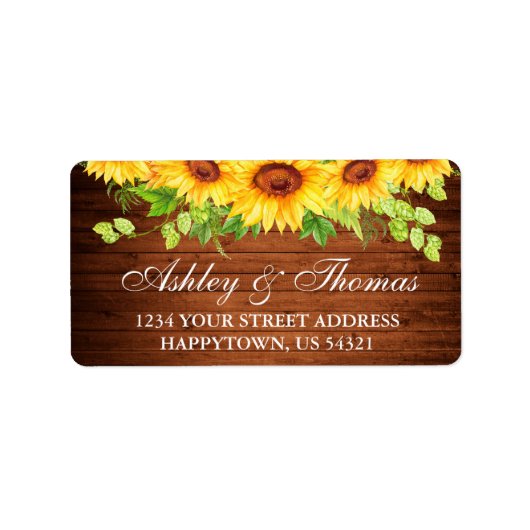 Rustic Wood Sunflower Blues Hochzeitadresse Adressaufkleber (Vorne)