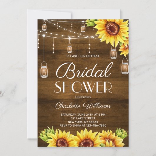 Rustic Wood Sunflower Bridal Shower Einladung (Vorderseite)