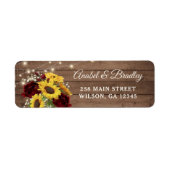 Rustic Wood Sunflower Burgundy Adressetikett (Vorne)