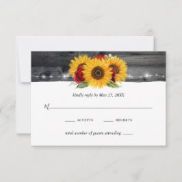 Rustic Wood Sunflower Burgundy Rote Rose Wedding RSVP Karte