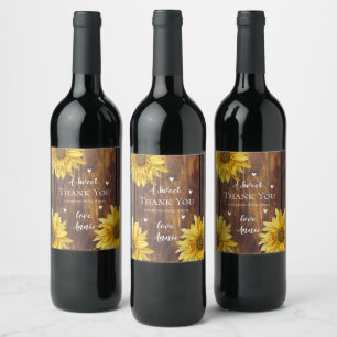 Rustic Wood Sunflower Danke Brautparty Geschenk Weinetikett