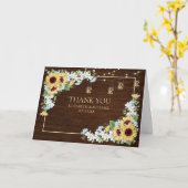 Rustic Wood Sunflower Dusty Blue Floral Vielen Dan Karte (Gelbe Blume)
