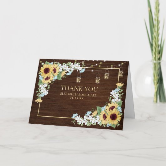 Rustic Wood Sunflower Dusty Blue Floral Vielen Dan Karte (Vorderseite)