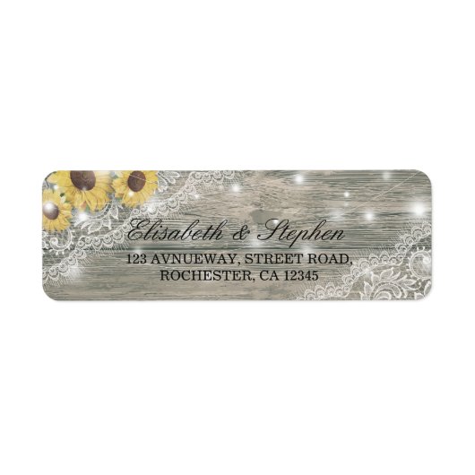 Rustic Wood Sunflower Elegant Lace Wedding Adresse (Vorne)