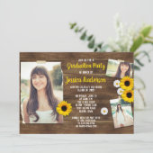 Rustic Wood Sunflower Foto Template Abschluss Einladung (Stehend Vorderseite)