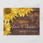 Rustic Wood Sunflower Hochzeit im Herbst Danke Postkarte (Vorderseite)