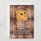 Rustic Wood Sunflower Pumpkin Erntedank Dinner Einladung (Vorderseite)