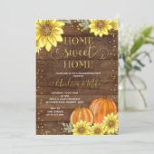 Rustic Wood Sunflower Pumpkin Housewarming Party Einladung (Stehend Vorderseite)
