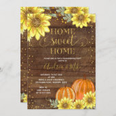 Rustic Wood Sunflower Pumpkin Housewarming Party Einladung (Vorne/Hinten)