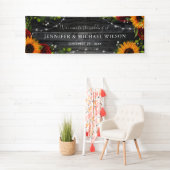 Rustic Wood Sunflower Red Rose Welcome Wedding Banner (Insitu)