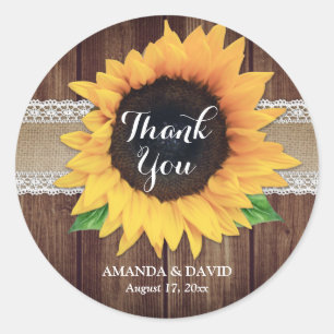 Rustic Wood Sunflower Wedding Danke Stickers