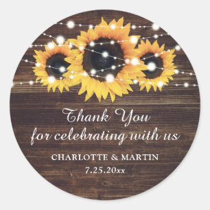 Rustic Wood Sunflower Wedding Danke Stickers