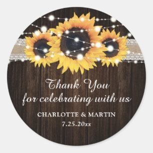 Rustic Wood Sunflower Wedding Danke Stickers