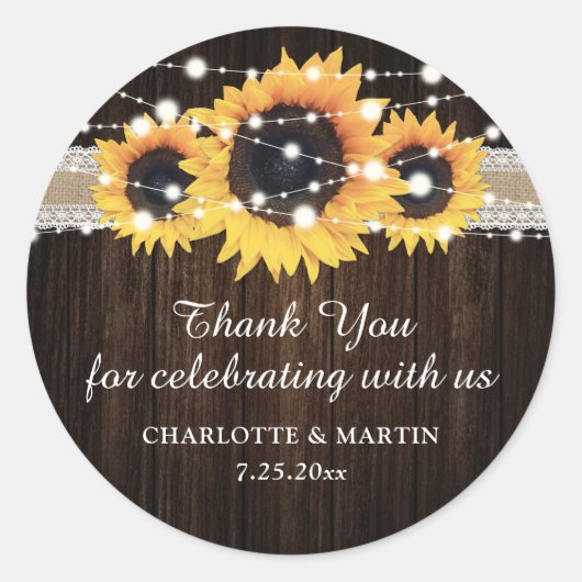 Rustic Wood Sunflower Wedding Danke Stickers (Vorderseite)