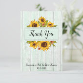 Rustic Wood Sunflower Wedding Dankeschön Card Dankeskarte (Stehend Vorderseite)