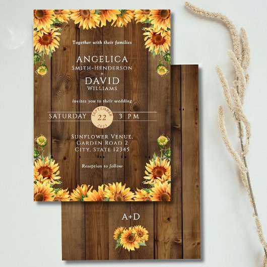 Rustic Wood Sunflower Wedding Invitation Einladung