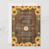 Rustic Wood Sunflower Wedding Invitation Einladung (Vorderseite)