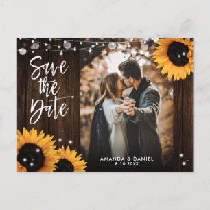 Rustic Wood Sunflower Wedding Photo Save The Date Ankündigungspostkarte