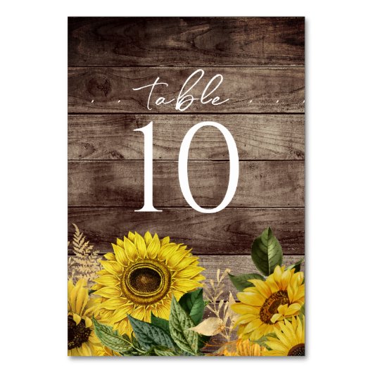 Rustic Wood Sunflower Wedding Tischnummer (Vorderseite)